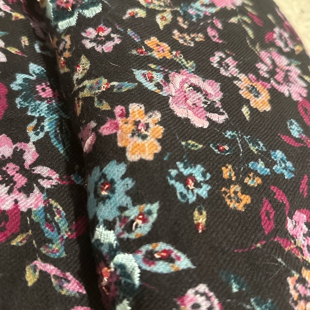 Boho Floral Tassel Scarf – Large Black Pashmina Style Shawl Pink & Blue Flowers - Picture 13 of 17